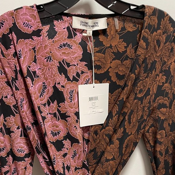DVF Tilly Silk Twill Midi Wrap Dress in Camellias Small Multi Size Small - Picture 6 of 10